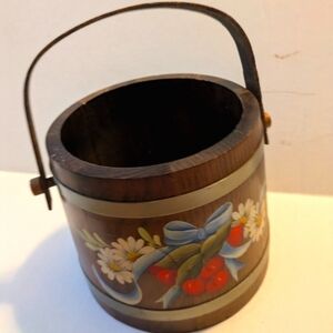 Old Wood Firkin Sugar Bucket Pail w/ Swinging Handle Primitive Rustic